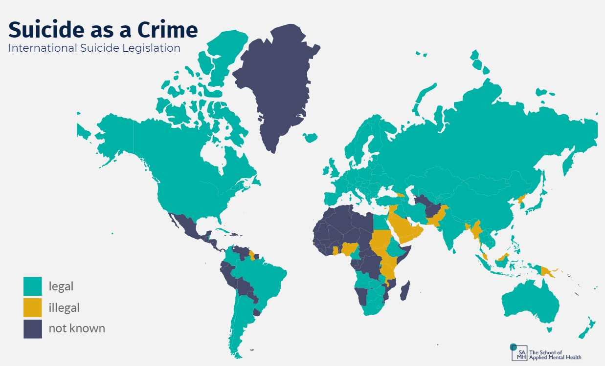 Map of International Suicide Legislation (Countries where suicide is legal or illegal)